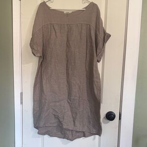 Lungo L’arno Italia Linen Scoop Neck Tunic Dress - Taupe